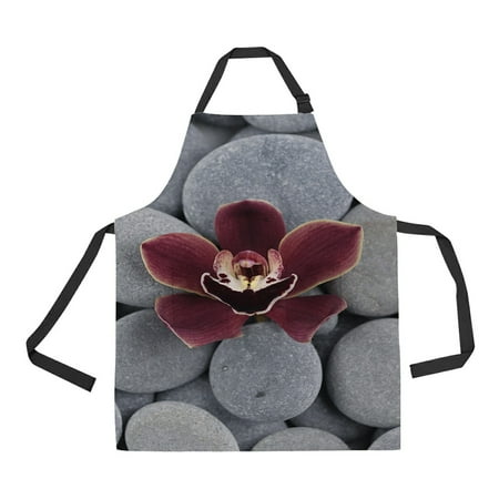 

ABPHQTO Beautiful Orchid On Gray Pebbles Apron Home Kitchen Apron with Pockets