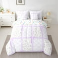 thumbnail image 2 of Homewish Girls Floral Flower Bedding Comforter Set 7-Piece, Purple Checkered King Bedding Sets, Cute Bow Knot Bed Sheets, Microfiber Bedroom Decor, 2 of 8