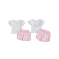 thumbnail image 2 of BemeyourBBs Toddler Girls Birthday Outfits Letter Bow Embroidery T-Shirts Shorts, 2 of 9