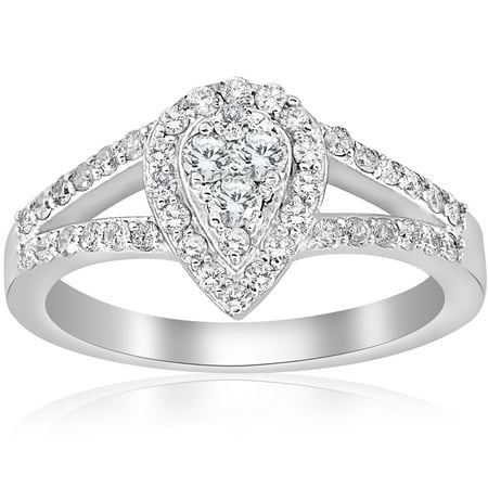 1/2ct Pear Shape Pave Halo Split Diamond Engagement Jewelry 10k White Gold