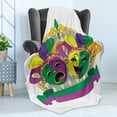 thumbnail image 4 of New Orleans Soft Flannel Fleece Throw Blanket, Traditional Mardi Gras Comedy and Tragedy Design with Rhombuses Pattern, Cozy Plush for Indoor and Outdoor Use, 50" x 70", Multicolor, by Ambesonne, 4 of 5