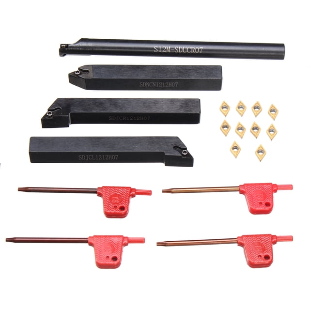 4 Pcs Support d'Outils de Tour 12MM Barre Ennuyeuse avec Clé Assortie + 10 Pcs