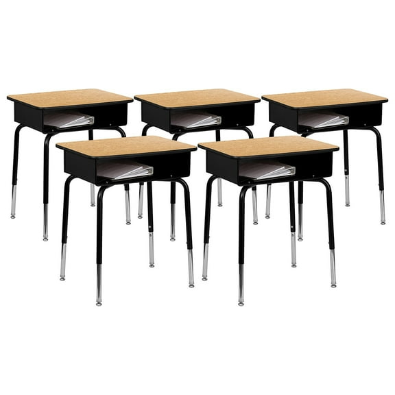 Flash Furniture Billie 24"W Student Desk with Open Front Metal Book Box Natural 5 Pack (5FDDESK)