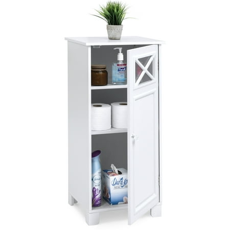 Narrow Bathroom Storage Cabinet Best Choice Products 3-Tier Wooden Floor Cabinet for Home & Bathroom Storage and Organization w/ Adjustable Shelves, Door, White ()
