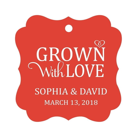 Darling Souvenir Grown With Love Personalized Fancy Frame Bonbonniere Wedding Party Favor Paper Tags-Red-100 Tags