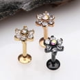 thumbnail image 3 of Golden Brilliant Sparkle Flower Top Internally Threaded Steel Labret, 3 of 3