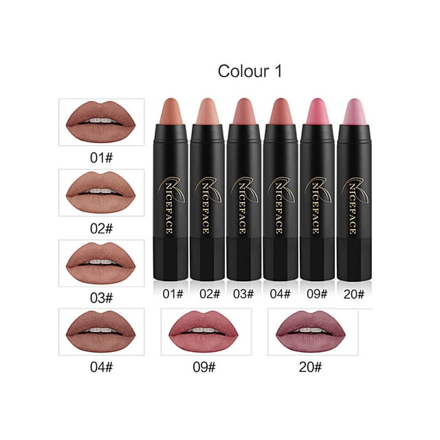 NICEFACE 6 colores mate de larga duración hidratante lápiz labial lápiz labial brillo labial Set 01