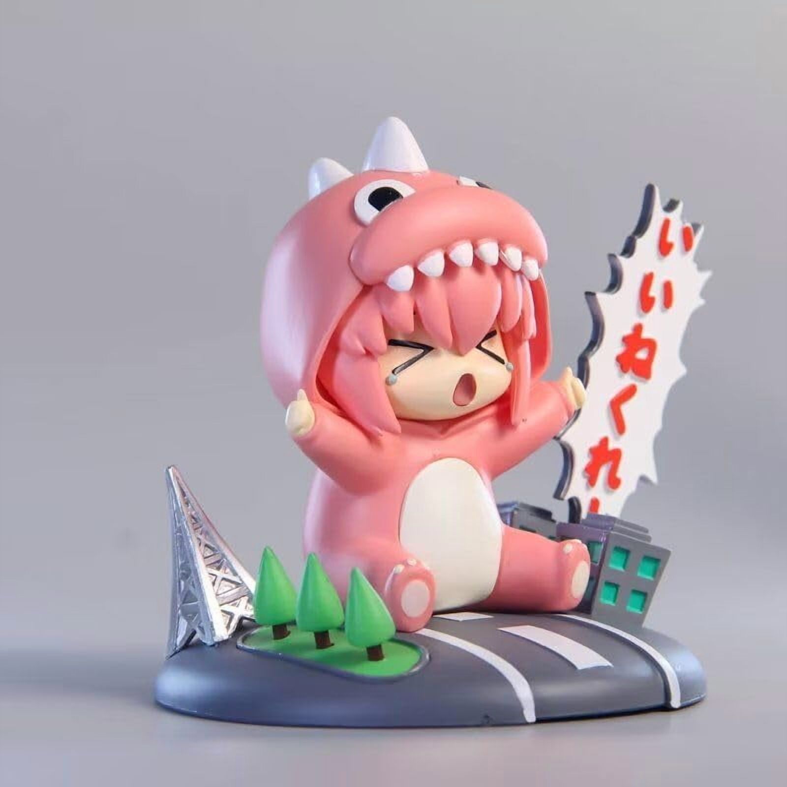 Newly Bocchi Figure Sitting Q Version Dinosaur sleepwear Bocchi Anime Figures 20cm/7.9inch Anime Character Decor Statue Model Desktop Ornament Gifts (Pink)