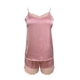 thumbnail image 4 of Conjunto de pijama sexy de encaje liso para mujer, con camisola y pantalones cortos, 2 piezas, tirantes ajustables, 4 of 5