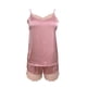 thumbnail image 4 of Conjunto de pijama sexy de encaje liso para mujer, con camisola y pantalones cortos, 2 piezas, tirantes ajustables, 4 of 5
