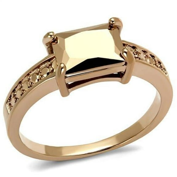Women IP Rose Gold Brass Ring with AAA Grade CZ in Metallic Light Gold - Size 8