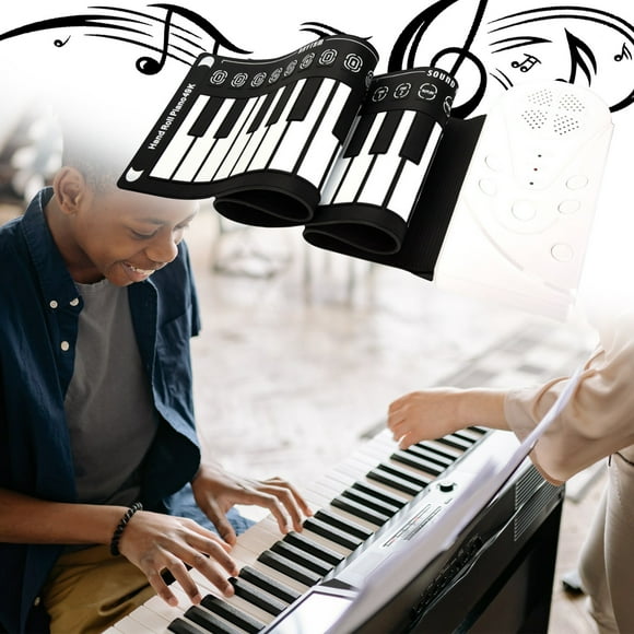 Pompotops Pretend Play Toys for Toddlers Dress Up,Educational Toys,Hand-Rolled Piano with Horn - Portable 49 Keys Organ Piano with Foldable Keyboard Instruments Educational People Of All Ages