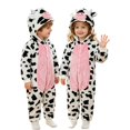 thumbnail image 4 of Ruyang Kids Plush Cow Hooded Jumpsuit Flannel Animal Role Play Dress Up Bodysuits Boys Girls Holiday Theme Party Outfit, 4 of 9