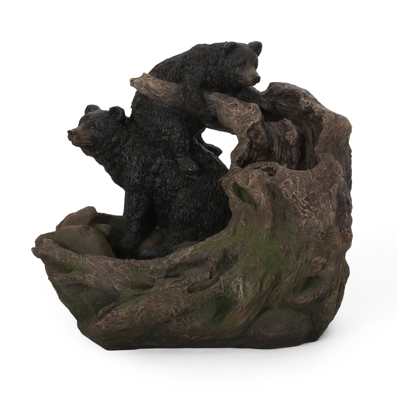 Outdoor Water Fountain with LED Lights Weather Resistant Garden Decor Patio Floor Fountain with Bear Accent and Waterfall Flow for Relaxing Ambiance