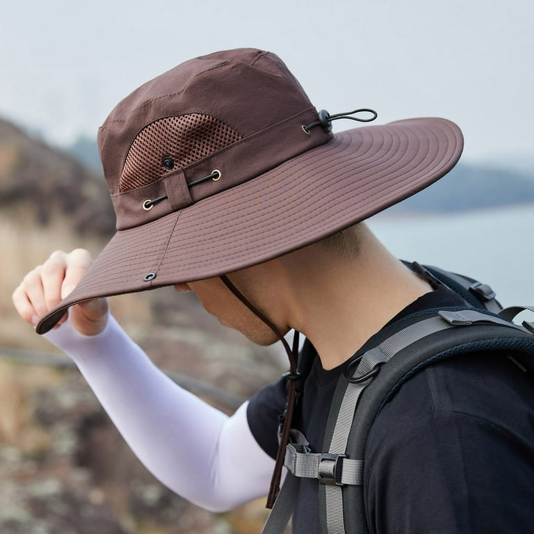 Men Mountaineering Fishing Hat Solid Color Hood Rope Outdoor Shade Foldable  Casual Breathable Bucket Hat Leisure Vacation Daily Cap 