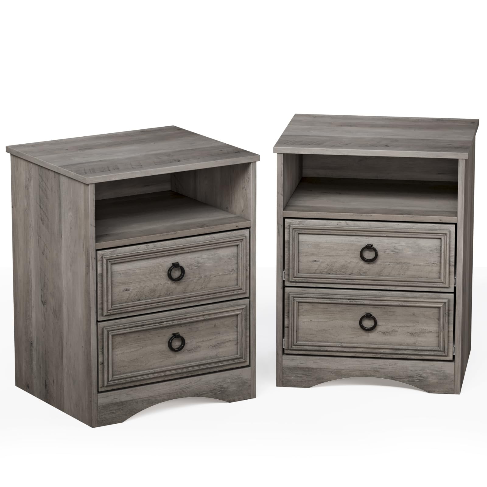 Furpezoo Nightstand Set of 2, Bedroom Bedside Table with 2 Drawers, Compartment ,Gray