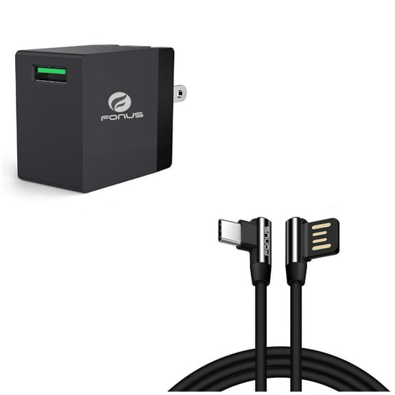 Angle USB Cable   Fast Home Charger for Motorola One 5G Ace Phone - 10ft Type-C Charger Cord USB-C Power and 18W USB Quick Charge Port Travel Combo for Motorola One 5G Ace (2021)