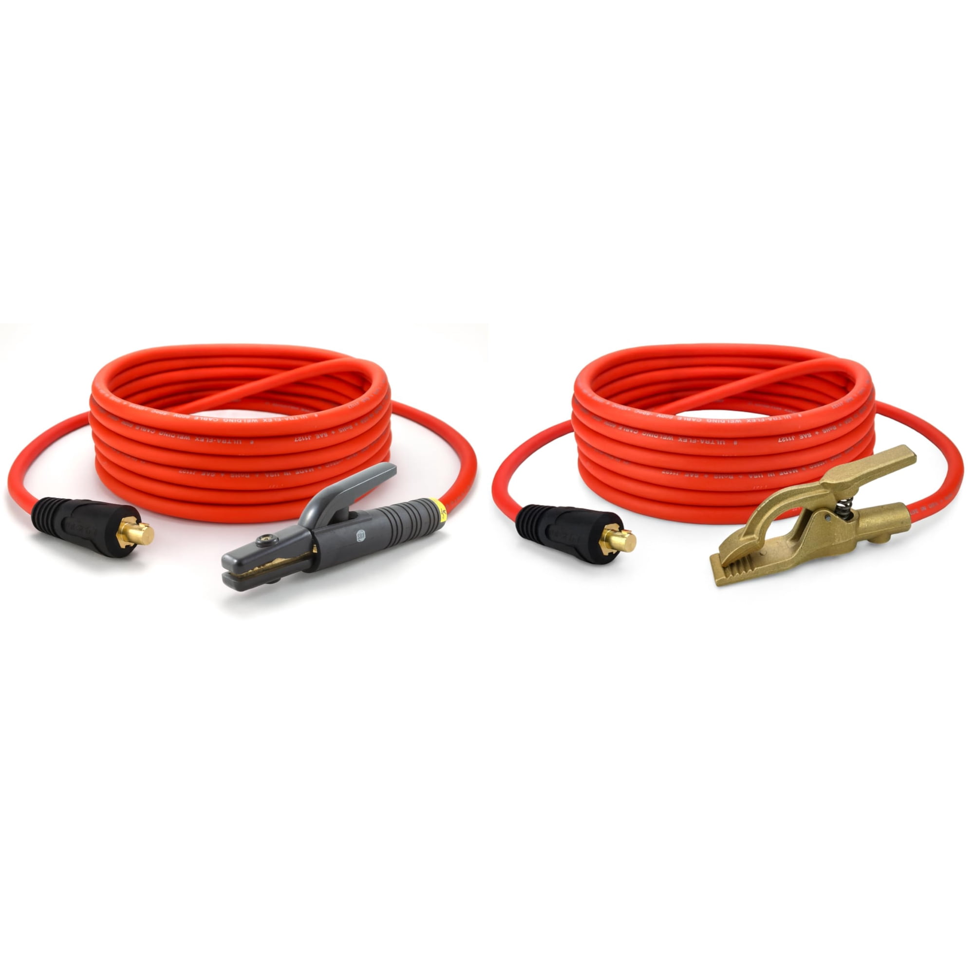 S&Uuml;A - ULTRA FLEX - 300 Amp Welding Leads Set Assembly - Dinse 35-70 Connector - #1 AWG 100% Copper Cable & High-Copper Ground Clamp (75 FEET Each Lead)