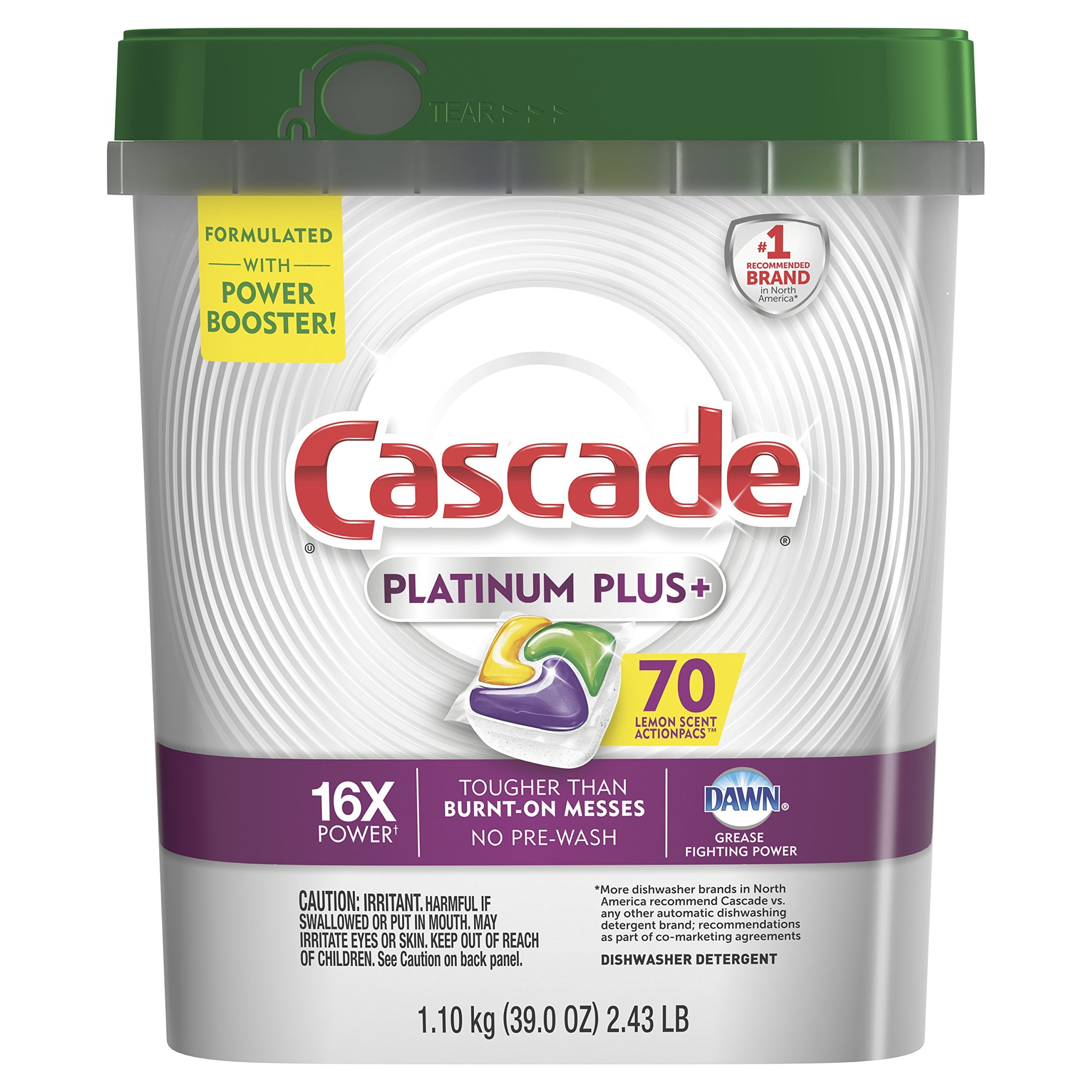 Cascade Pacs Dishwasher Detergents, Lemon Scent, 39 Ounce, 70 Count