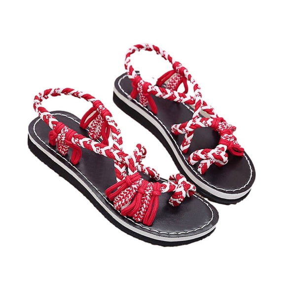 ShiShine Womens Braided Two Tone Gladiator Sandals Open Toe Adjustable Slingback Bohemian Lightweight Sandals