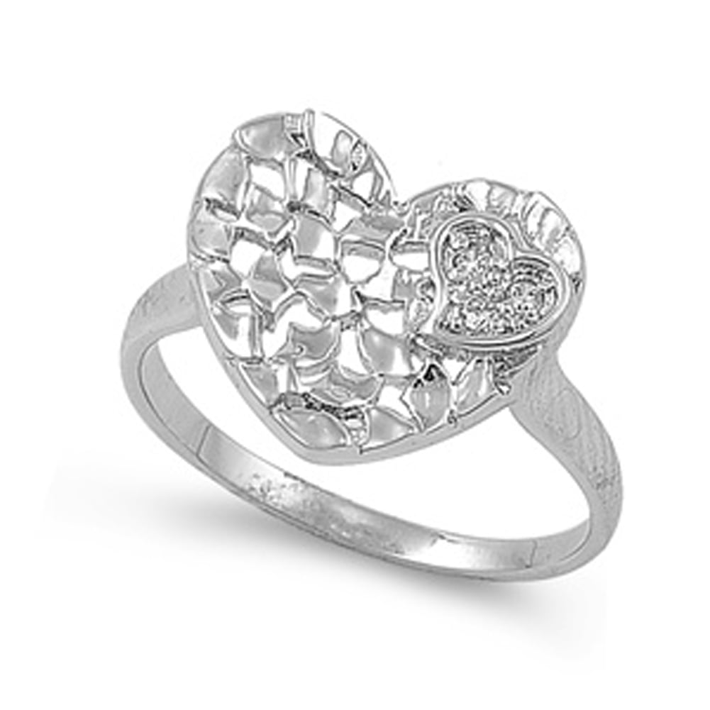 White Cubic Zirconia Curved Shiny Heart Promise Ring 925 Sterling