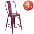 thumbnail image 3 of BizChair Commercial Grade 4 Pack 24" High Purple Metal Indoor-Outdoor Counter Height Stool with Back, 3 of 9