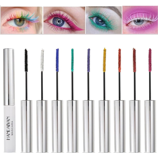 BONNIE CHOICE Juego de rímel de colores de 9 colores para pestañas, rojo, rosa, morado, azul, blanco, negro, colorido, resistente al agua, encantador, voluminoso, de larga duración, maquillaje de ojos