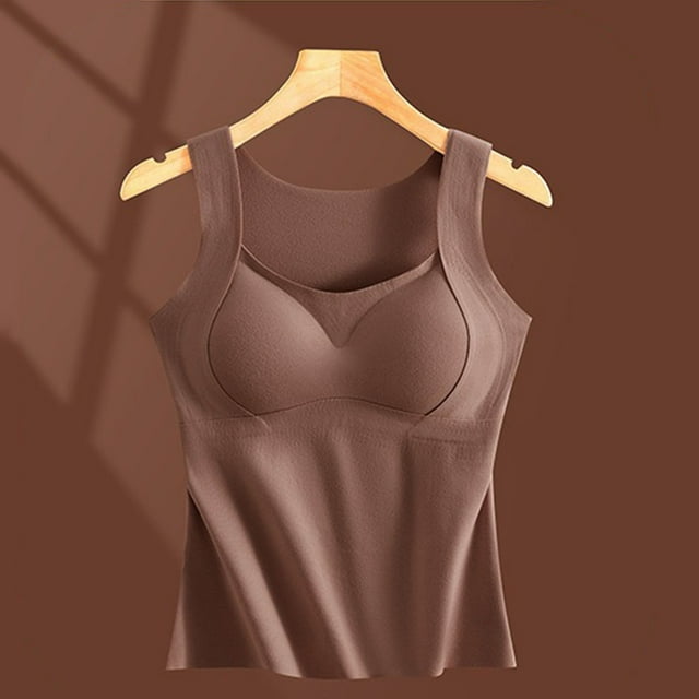 Ropa interior térmica para mujer, cálida, de color liso, para otoño e invierno, con almohadilla para el pecho sin costuras, con parte inferior de terciopelo y parte superior interior, sujetador de dac
