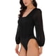 thumbnail image 4 of INSPIRAR CHIC Mono de Encaje de Cuello en V de Chifón con Mangas Abullonadas para Mujeres, Formal, Color Negro, 4 of 6