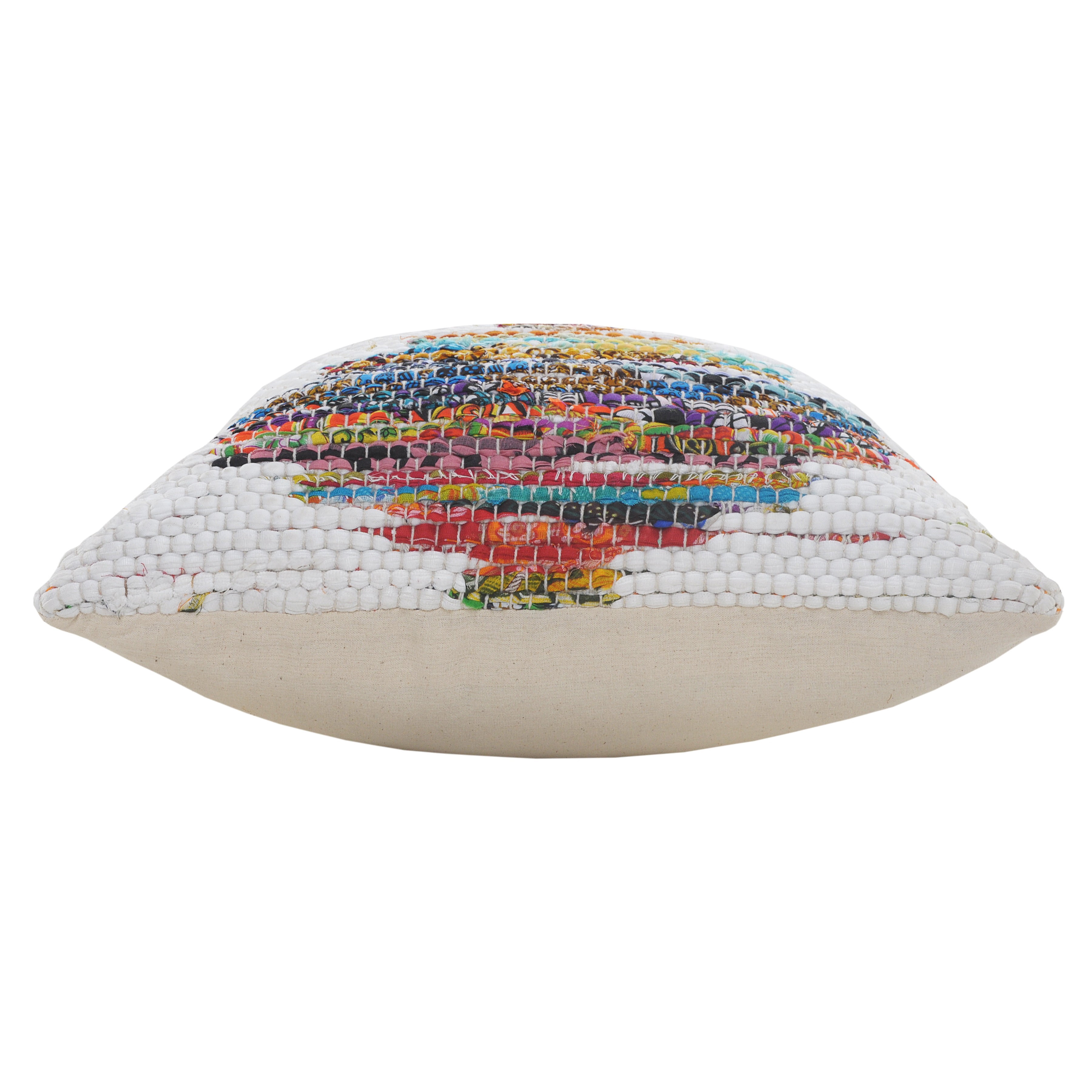 Ox Bay 20" x 20" Hand-Woven White/ Multicolored Geometric Organic Cotton Pillow Cover