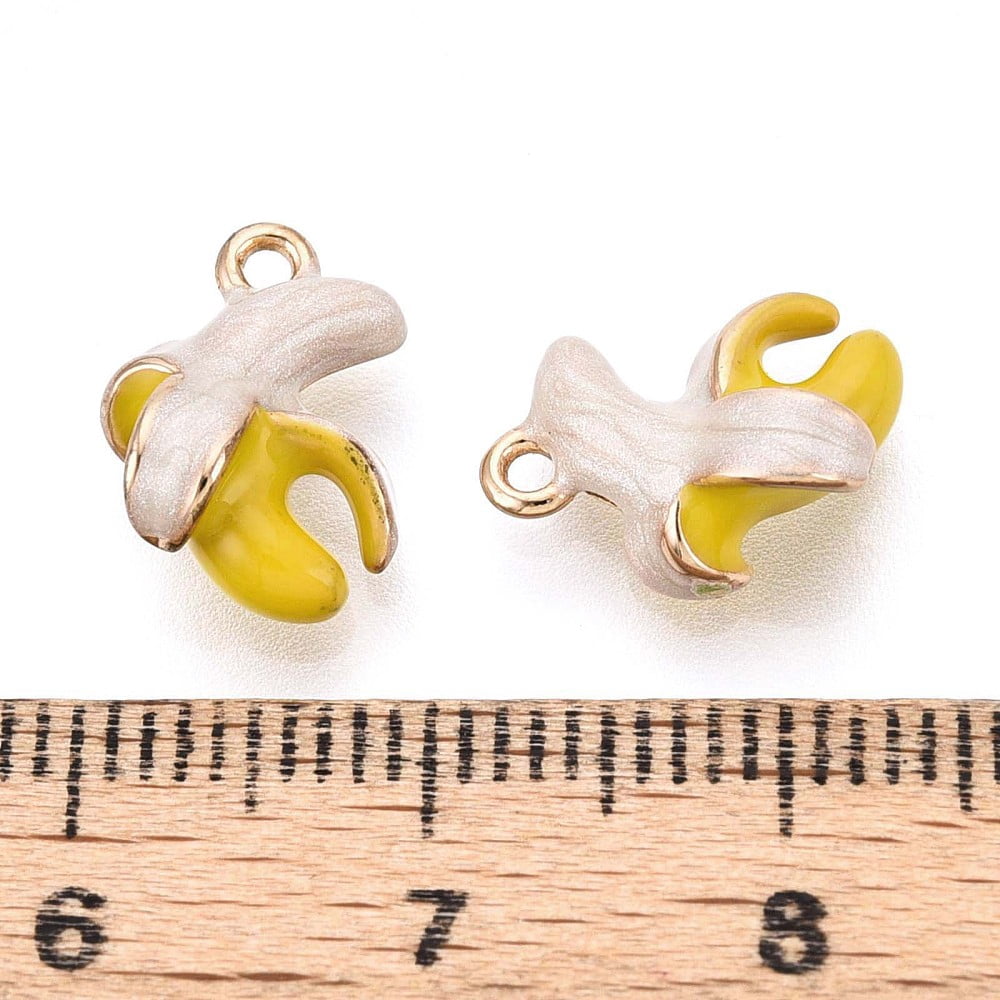 50 pc Brass Enamel Charms Imitation Fruit Light golden Banana Charm golden 12.5x9x5.5mm Hole: 1mm