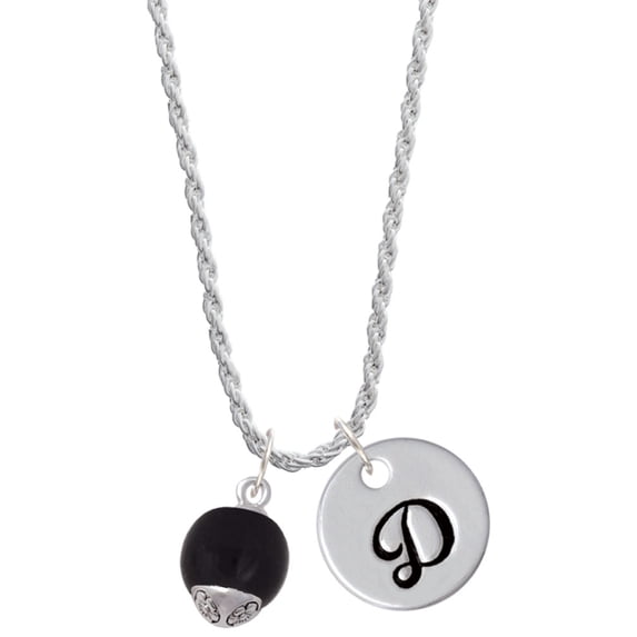 Delight Jewelry 12mm Black Roller Glass Spinner Silvertone Script Initial Disc - D - Charm Necklace, 20"+3"