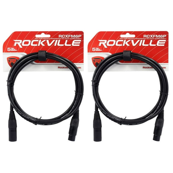 2 Rockville RCXFM6P-B Black 6' Female to Male REAN XLR Mic Cable 100% Copper