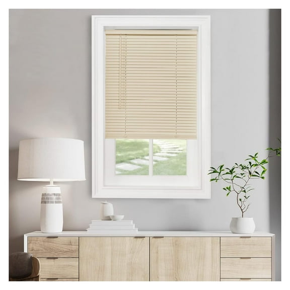 Cordless Light Filtering Mini Blind - 45 Inch Width, 64 Inch Length, 1" Slat Size - Alabaster - Cordless GII Morningstar Horizontal Windows Blinds for Interior by Achim Home Decor