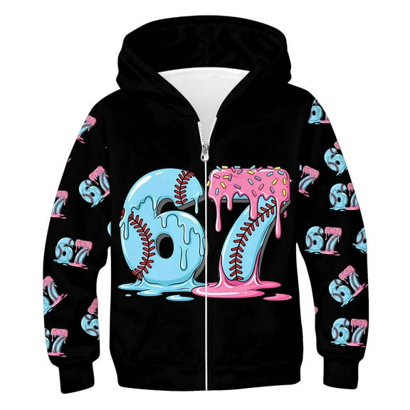 DHFJKG 67 Shirt Kids Boys Girls Zip Up Hoodies Print Loose Fit Hooded Jacket Long Sleeve Athletic Sweatshirt Trendy Outerwear