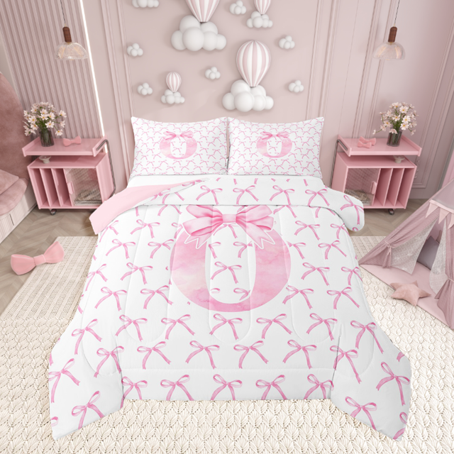Erosebridal Letter Bow Comforter Sets Queen Size,Monogrammed Initial Bedding Queen Comforter Set,Dreamy Room Decorative,Reversible,Ultra Soft,3 Pieces
