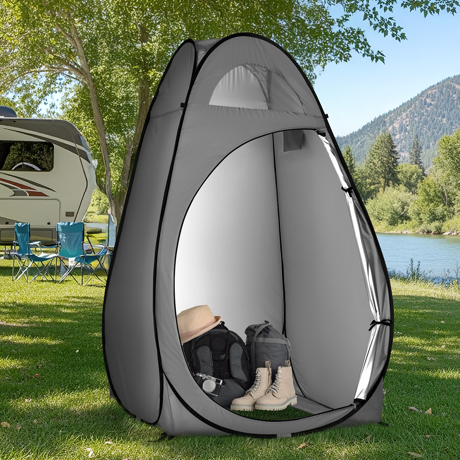 Ktaxon Camping Shower Tent, Portable Pop Up Changing Tent, Waterproof Dressing Room Privacy Tent for Camping Beach, Dark Gray