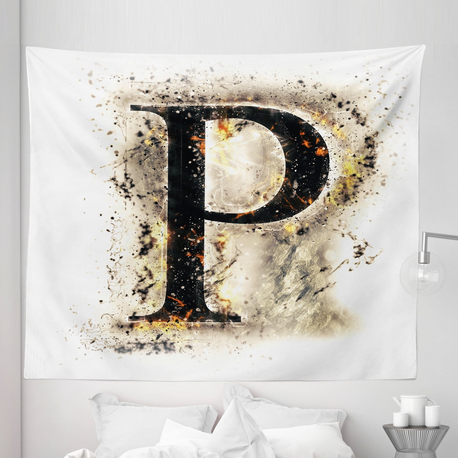 Letter P Tapestry, P Embers Blazing ABC Font Design Tainted Background ...