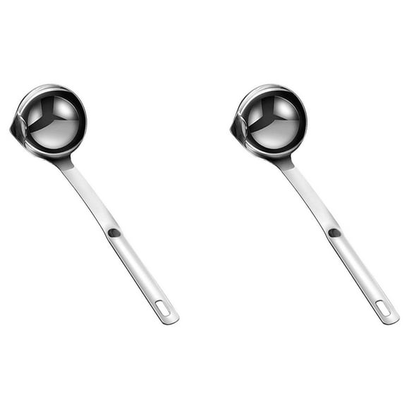2X Oil Seperator Spoon,Stainless Steel Oil Filter Spoon Soup with Long Handle Oil Soup Cooking Strainer Filter Soup