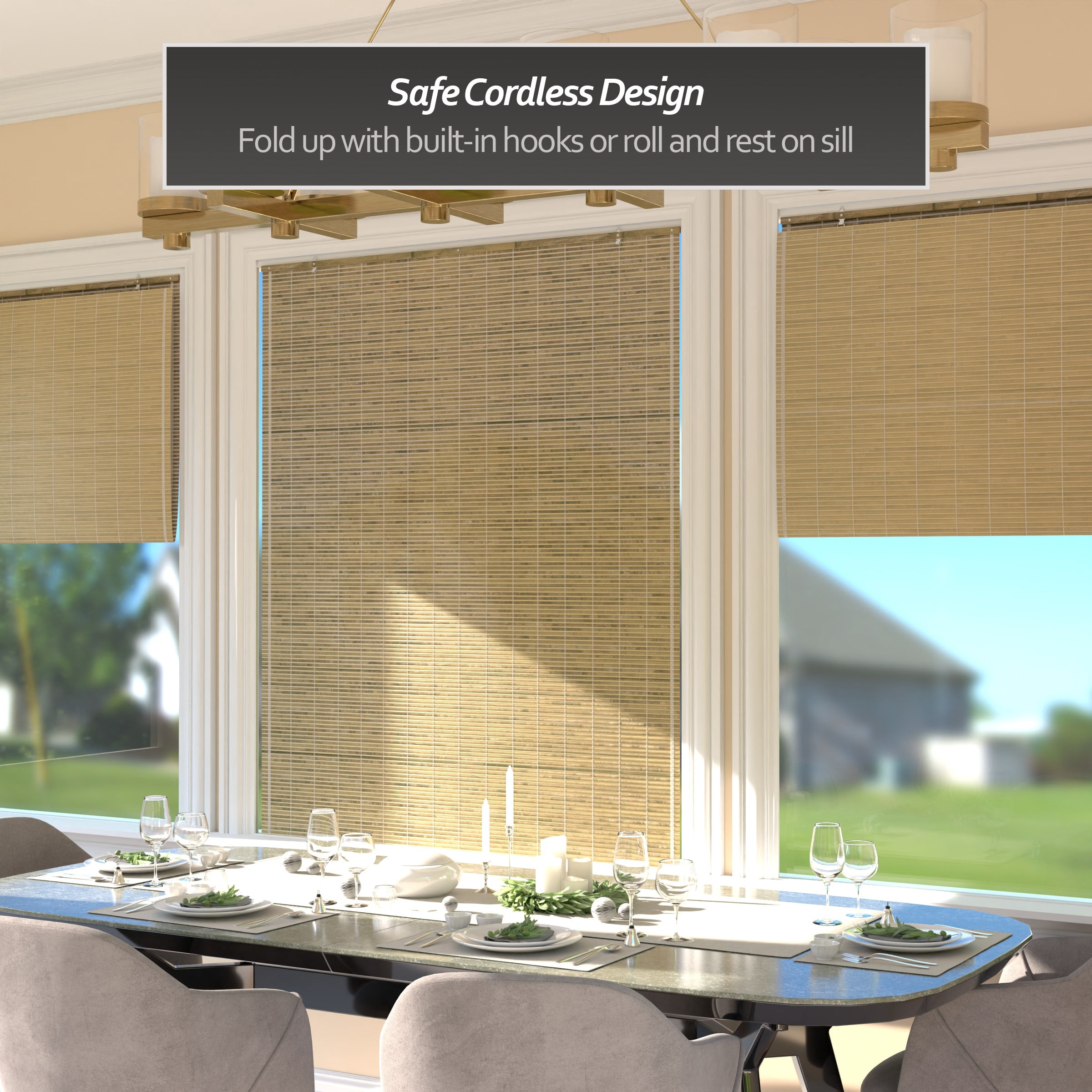Red Lantern Burnt Bamboo Cordless Window Shade - Natural 48" W