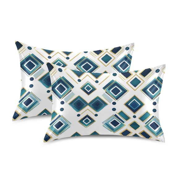 Yayeee Pillowcase Standard Size Set of 2 Satin Wrinkle Resistant Envelope Pillow Case, Green Geometric Pattern