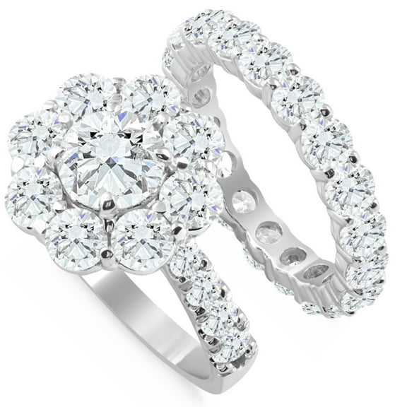 Pompeii 6 1/2Ct TW Round Diamond Engagement Wedding Ring Set 14k White Gold Lab Grown