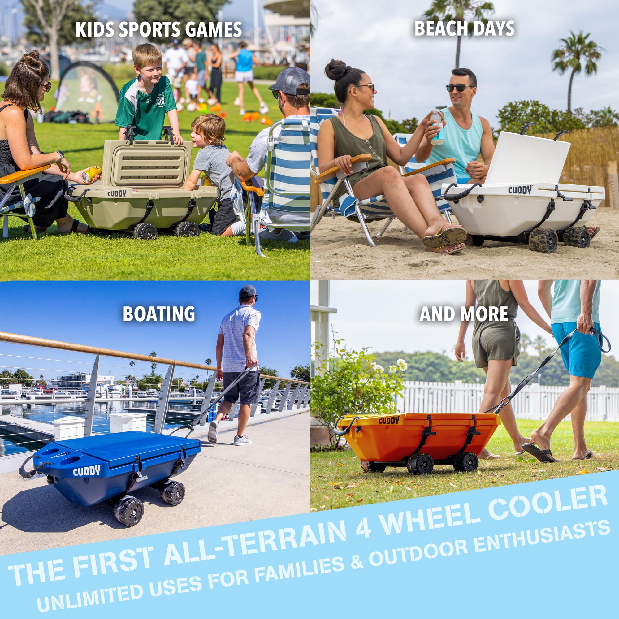 Cuddy 40 QT Floating Cooler and Dry Storage Vessel with Cuddy Crawler Wheel Kit - Tan