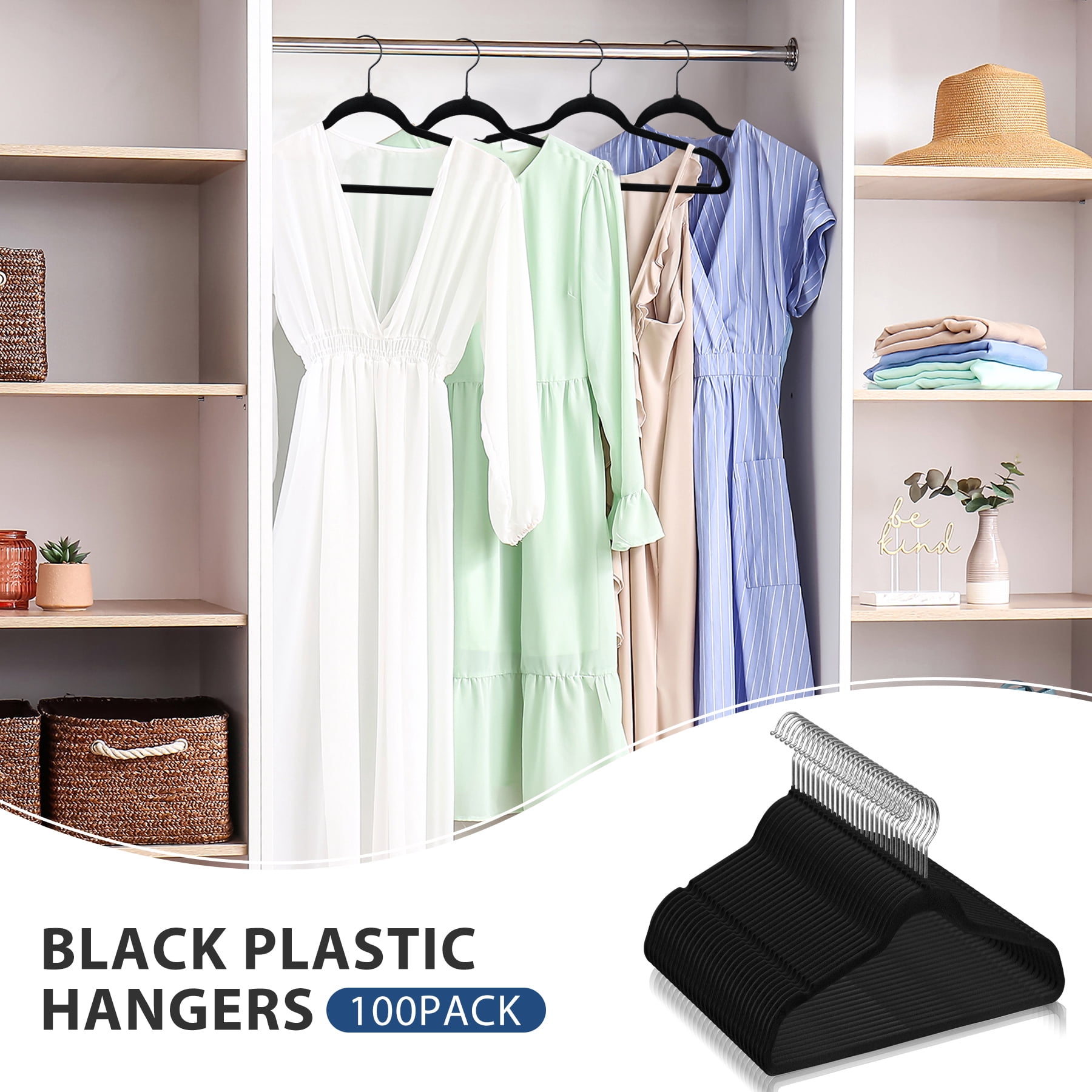 SuperDeal 100 Pack Velvet Clothes Hangers Non-Slip Slim Hangers Non-Slip Adult Suit Shirts Hangers 360° Swivel Hook, Black