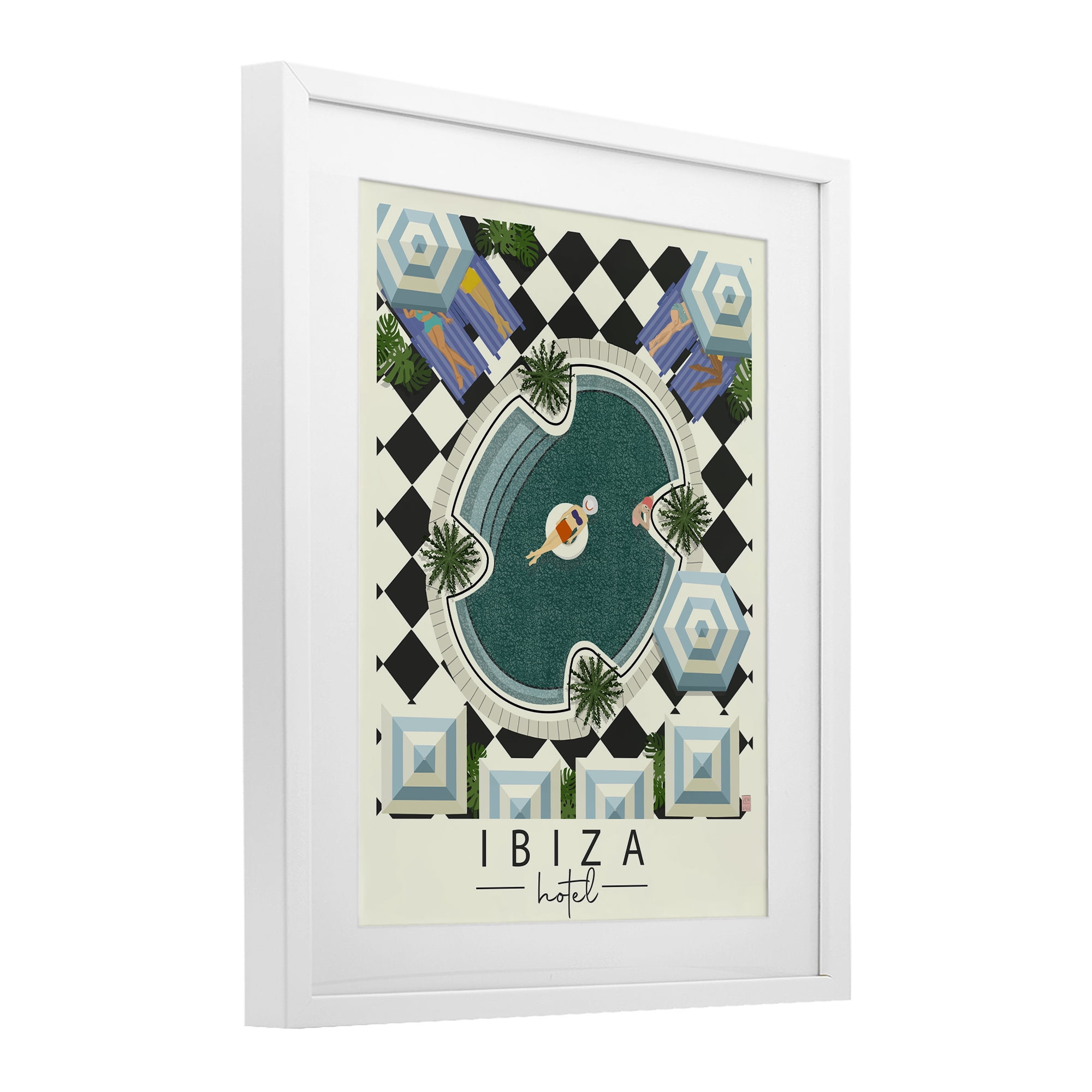 Stupell Industries Ibiza Hotel Aerial Pool White Framed Print Under Glass, design by Jen Bucheli