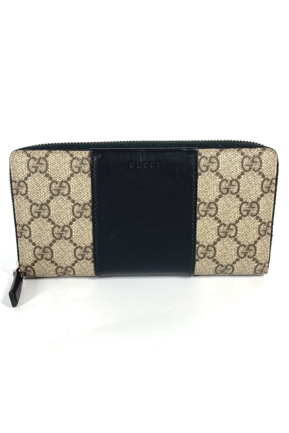Pre-Owned Gucci 451249 GG Supreme Zip Around Long Wallet Beige Black (Good)
