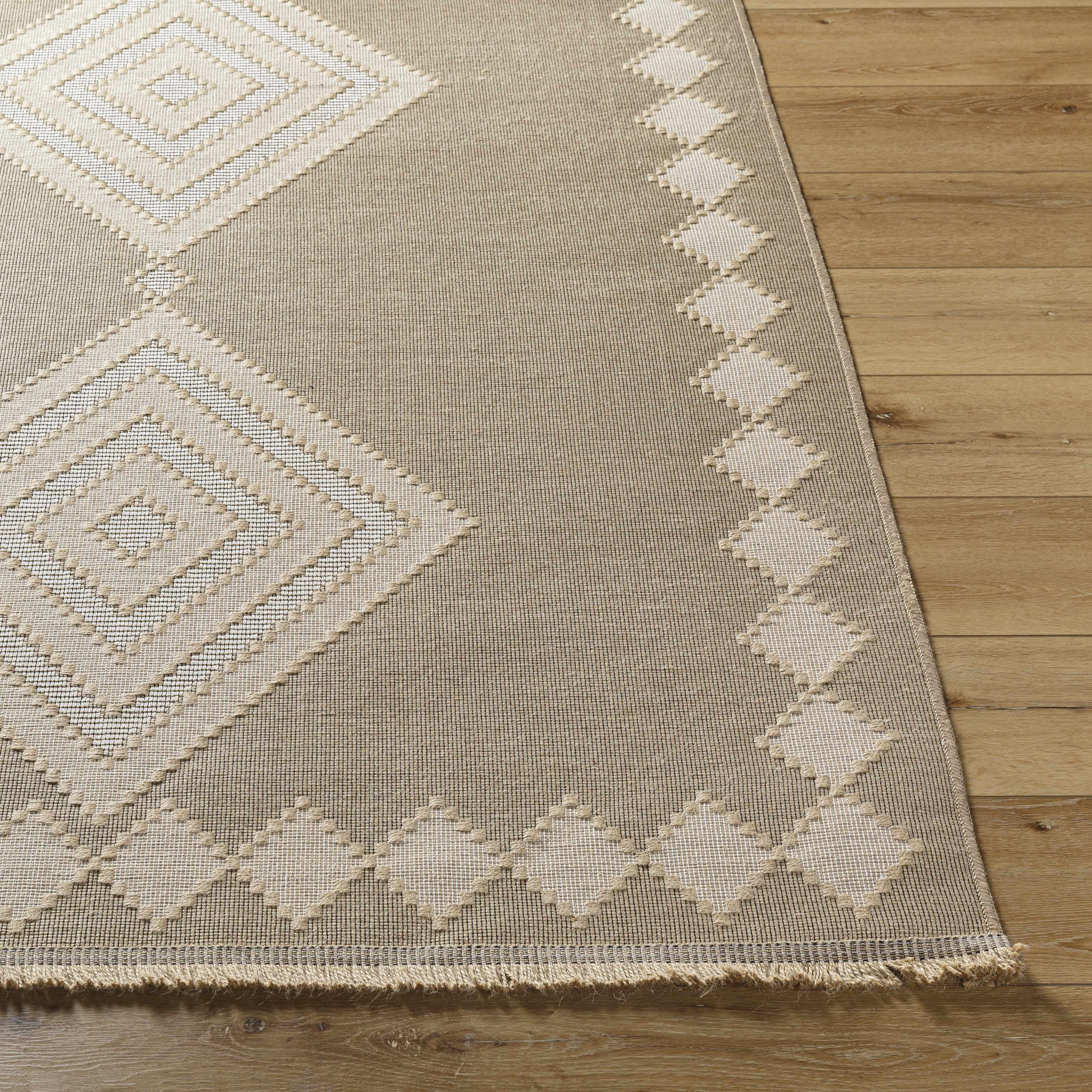 BoutiqueRugs Ziggy Bohemian Jute and Cotton Natural Fiber Textured Area Rug - Boho Moroccan Geometric Area Rug for Living Room, Bedroom - Machine Washable - Tan, Peach, Beige - 2'7" x 4'5"