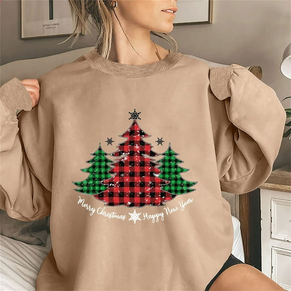 Tetras Womens Tops Clearance,Women's Round Neck Christmas Printed Color Fashion Top,Long Sleeve Top Sweatshirts
