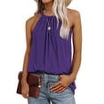 thumbnail image 2 of Savings Halter Tops for Women Sleeveless High Neck Pleated Off Shoulder Tees Casual Solid Summer Blouses (2XL, Purple), 2 of 9