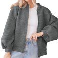 thumbnail image 3 of Lanrern Sleeve Solid Color Women Zipper Up Bomber Jacket Coat, 3 of 5